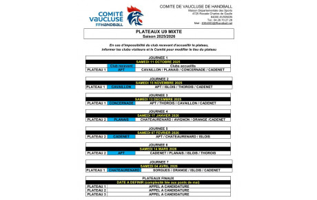 PLATEAUX U9 2025-2026